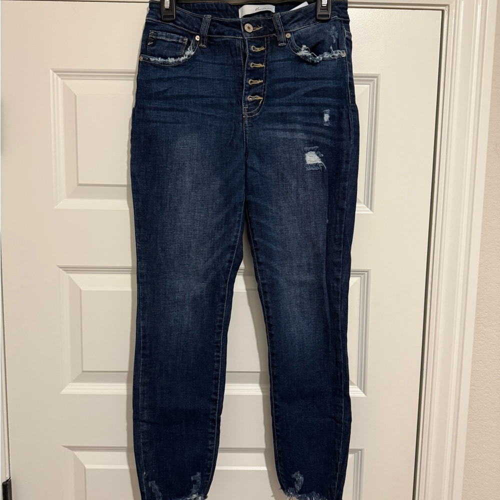 KanCan Dark Blue High-Rise Distressed Jeans